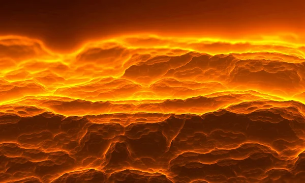 Unique fantastic landscape, hot volcanic mountains, lava and glow. Illustration — Stock Photo, Image