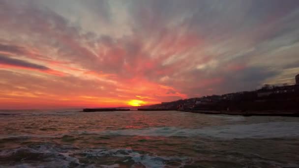 Niepowtarzalny, fantastyczny zachód słońca w Odessie, panorama — Wideo stockowe