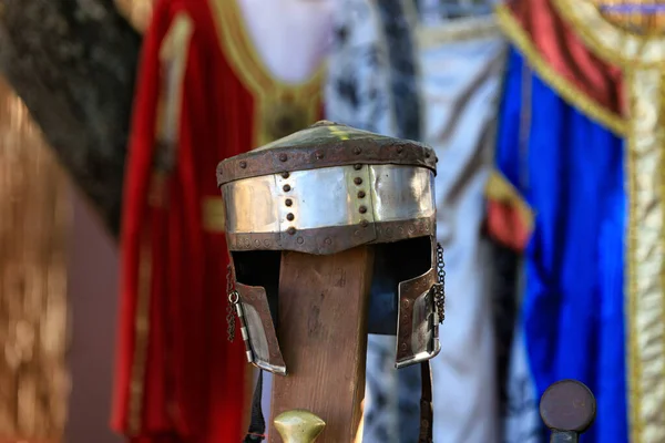 Ancient Knight Armor Helmets Clothes Shallow Depth Field — Stock Photo, Image