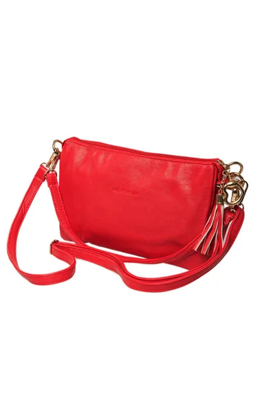 Bolso Cuero Para Mujer Color Rojo Con Asas Largas Aislado —  Fotos de Stock