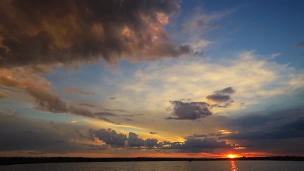 Fantastically Beautiful Sunrise River Orange Clouds Blue Sky — Stock Video