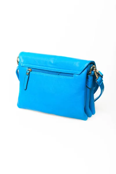 Bolso Cuero Azul Para Mujer Con Asas Largas Aislado Sobre — Foto de Stock