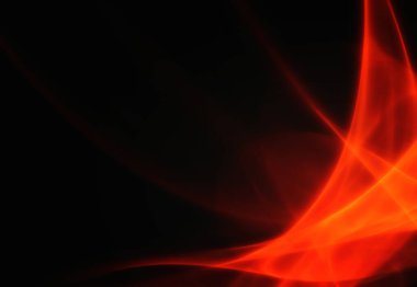 Ateşin soyut görüntüsü, görüntünün sağ tarafında alev, siyah bir arkaplanda..
