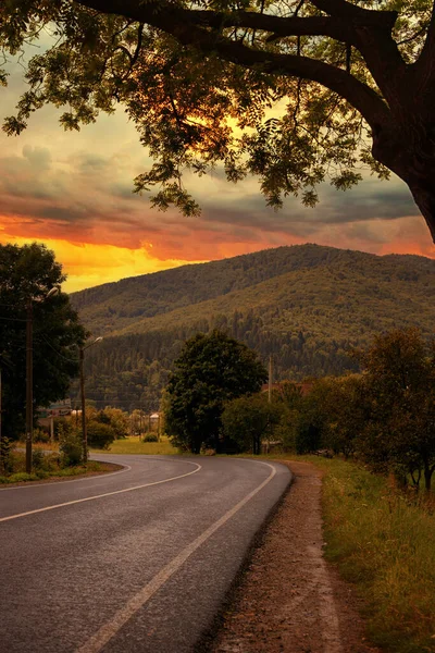 Empty Road Foot Mountains Sunrise — Stock Photo, Image