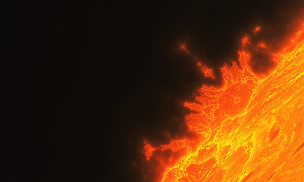 Solar prominences, an explosion of a volcanic eruption, on a black background. Horizontal
