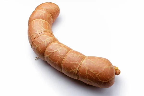 Ein Ganzer Laib Gekochte Wurst Auf Weißem Hintergrund Isoliert Auf — Stockfoto