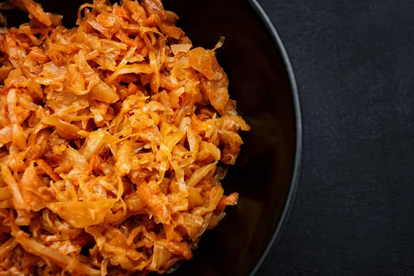 Stewed Cabbage Plate Dark Background Close — Zdjęcie stockowe