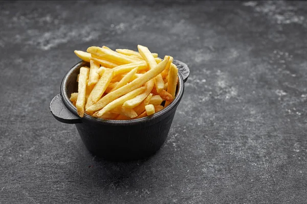 French Fries Cast Iron Gray Concrete Space Text — Stock fotografie