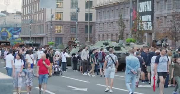 Kyiv Ukraine August 2022 Parade Destroyed Burned Russian Tanks Independence — Video Stock