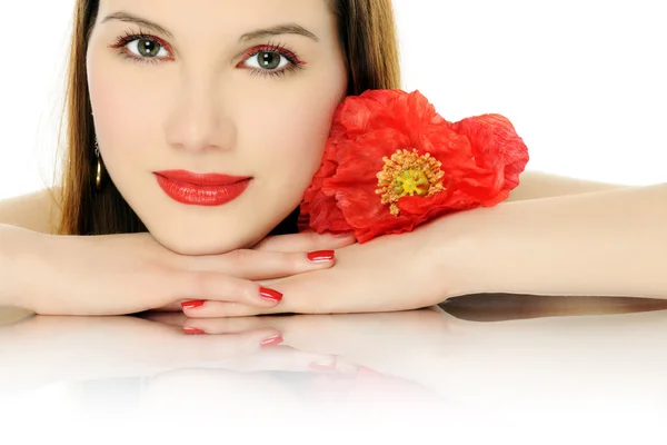 Beautiful girl with poppy — Stock Photo, Image