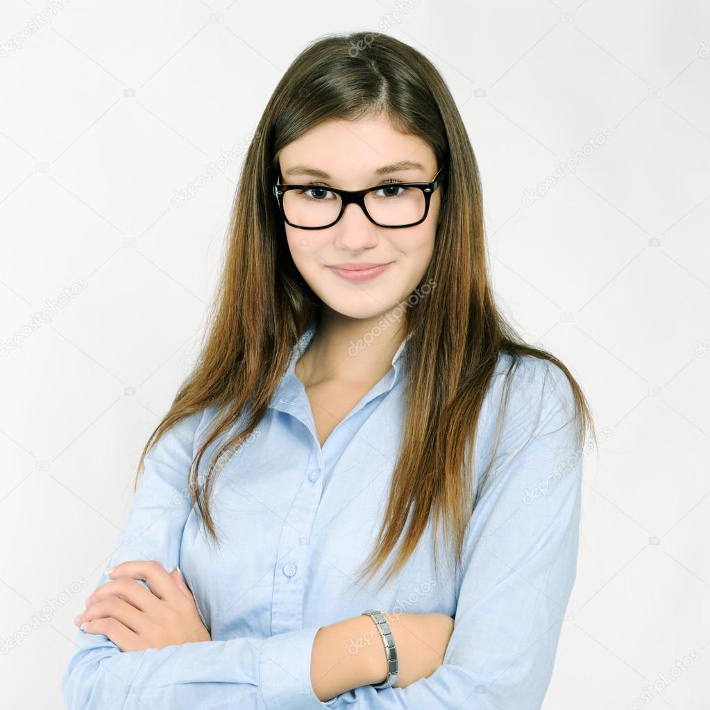 girl with glasses on