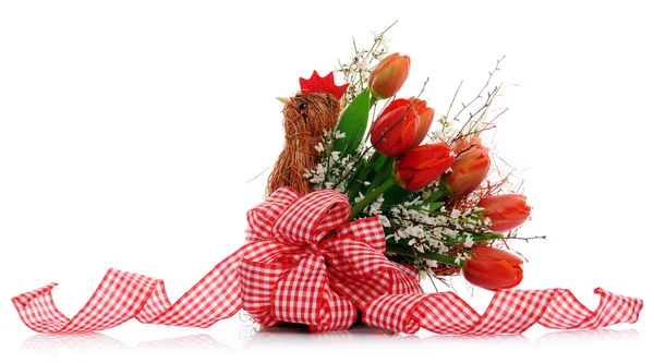 Basket with red tulips — Stock Photo, Image