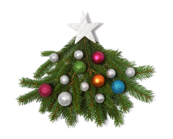 Multi Gekleurde Kerstboom Witte Achtergrond — Stockfoto