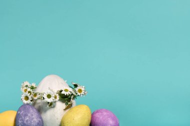 Renkli Paskalya yumurtaları ve papatya.