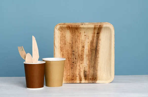 Paper Wooden Palm Leaves Eco Friendly Tableware — Stock Photo, Image