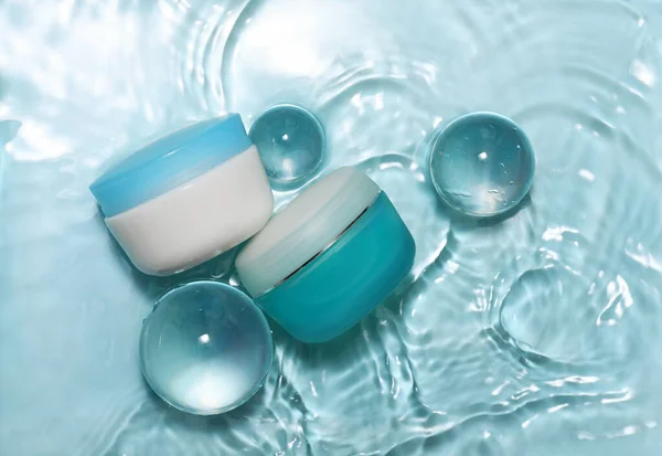 Cosmetic Cream Jars Pure Water — Foto Stock