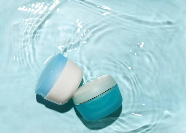 Cosmetic Cream Jars Pure Water — ストック写真