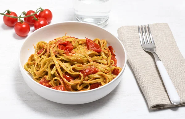 Plate Italian Pasta Tagliatelle Tomatoes —  Fotos de Stock