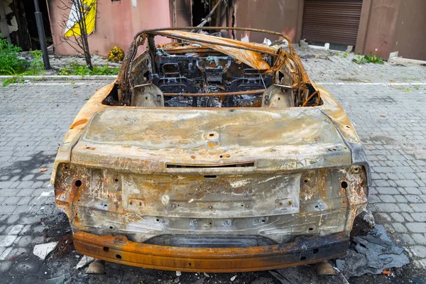 Automobile Houses Civilians Destroyed Russian Weapons Atrocities Russian Army Suburbs — Fotografia de Stock