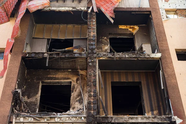 Part Building Destroyed Russian Army Suburbs Kyiv Irpin Traces Building — Fotografia de Stock
