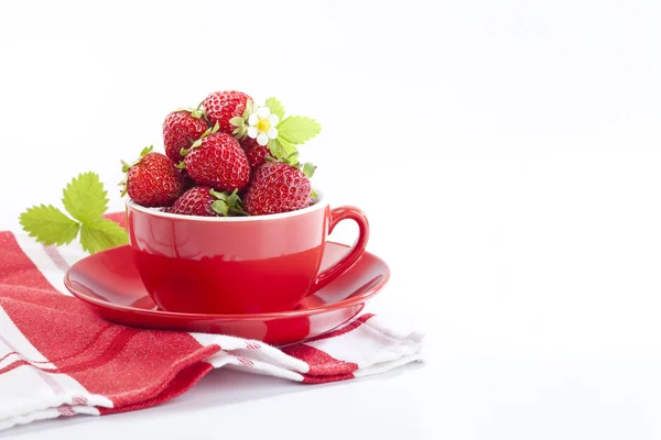Fresas en taza roja —  Fotos de Stock