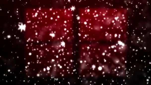 Kerstmis sneeuw bedekte venster en vallende sneeuwvlokken — Stockvideo
