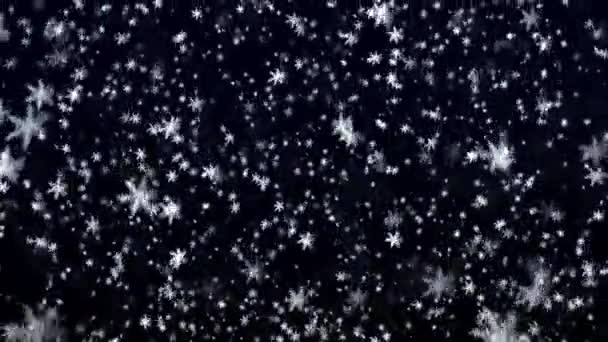 Snowfall on darkly dark blue background. Snowflakes. — Stock video