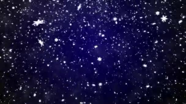 Snowfall on darkly dark blue background. Snowflakes. — Stock video