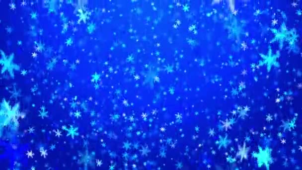 Kar taneleri üzerine ışık koyu mavi bir arka plan olduğunu. Yeni yıl arka plan. — Stok video