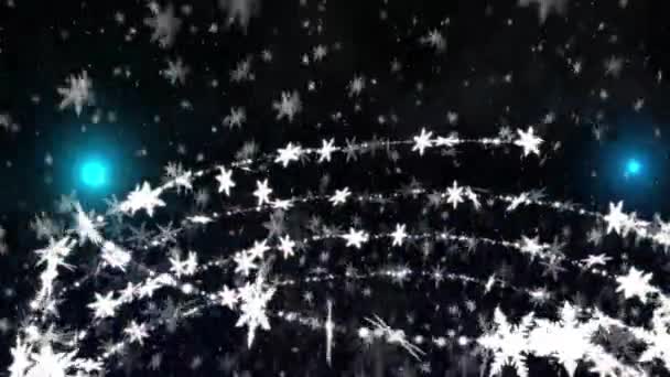 Árbol de Año Nuevo creciente de copos de nieve y nieve que cae — Vídeos de Stock