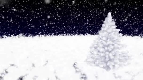 Árbol de piel de Navidad y nieve cayendo — Vídeos de Stock