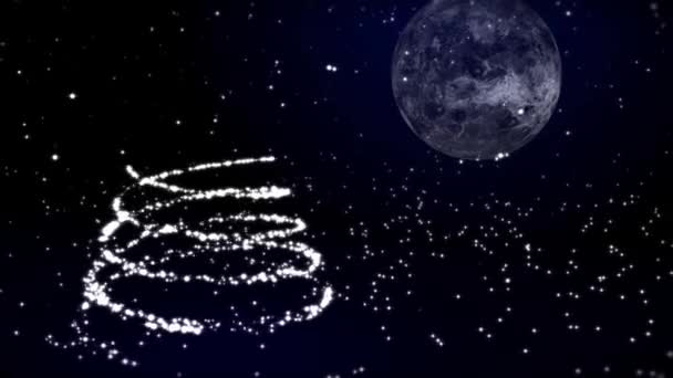 Albero di pelliccia di Natale contro la luna e la neve — Video Stock