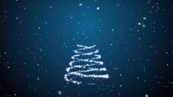 Growing fur-tree and snowflakes on a dark blue background — Stock Video