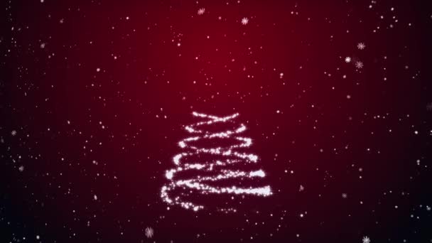 Wachsende Tanne und Schneeflocken auf rotem Hintergrund — Stockvideo