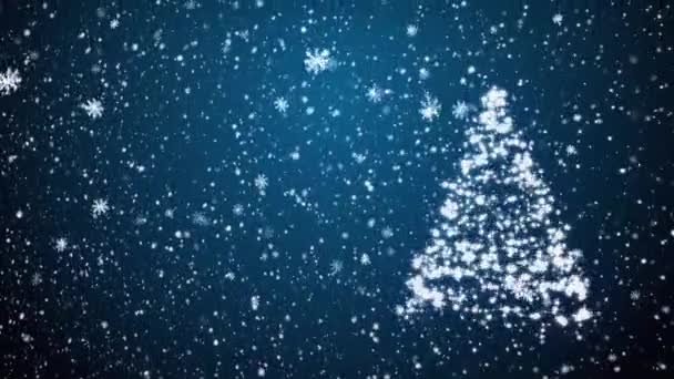 Árbol de piel de Navidad y nieve cayendo — Vídeo de stock
