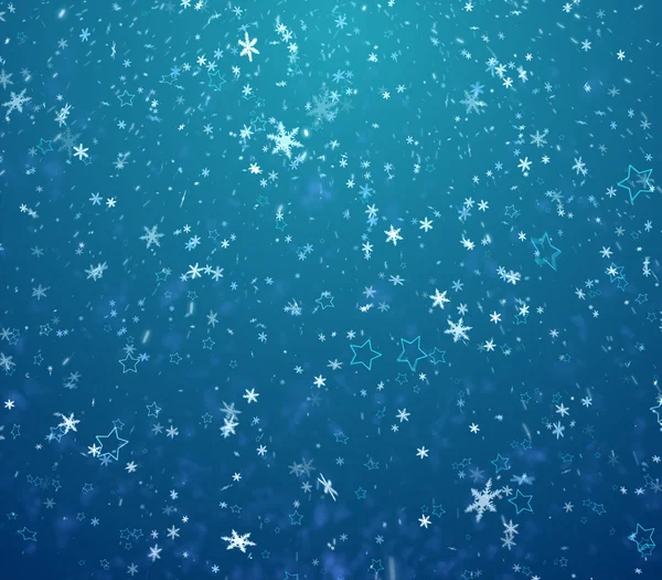 冬天背景、 下落的雪花、 星星 — 图库照片