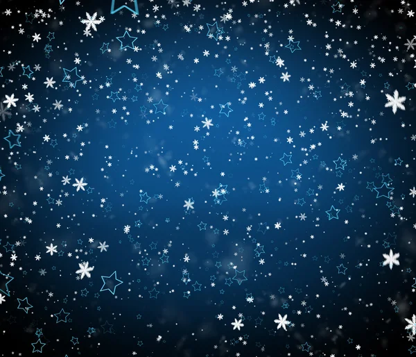 Fond d'hiver avec chutes de flocons de neige et étoiles — Photo