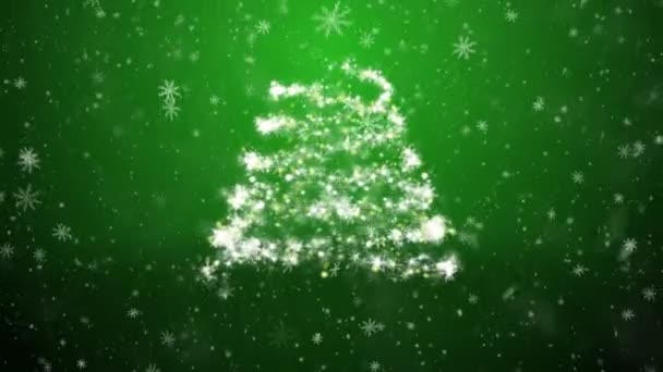 Növekvő újévi fa hulló hópelyhek és a csillagok — Stock videók