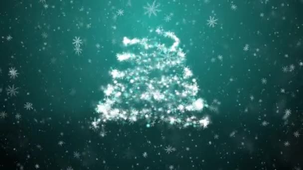 Nieuwe jaar boom met vallende sneeuwvlokken en sterren — Stockvideo