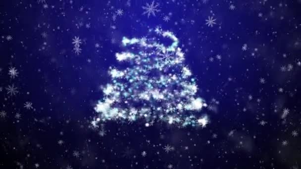 Albero di anno nuovo con fiocchi di neve cadenti e stelle — Video Stock