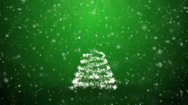 Weihnachtsbaum mit fallenden Schneeflocken und Sternen — Stockvideo