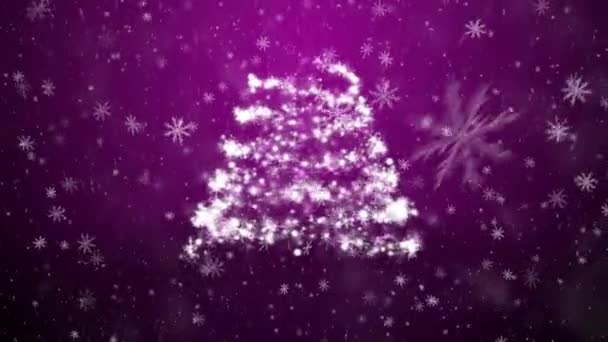 Julgran med fallande snöflingor och stjärnor — Stockvideo