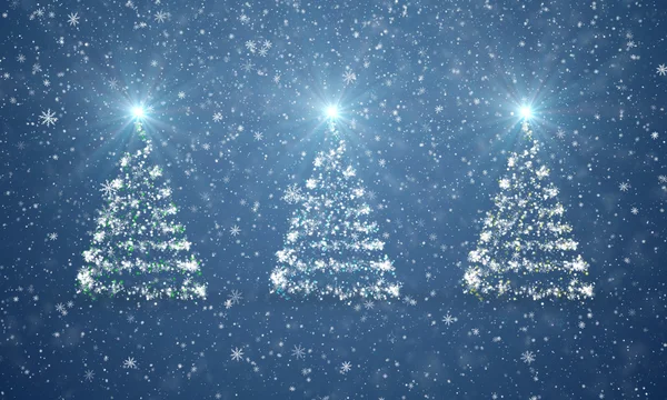Weihnachtsbäume mit fallenden Schneeflocken und Sternen — Stockfoto