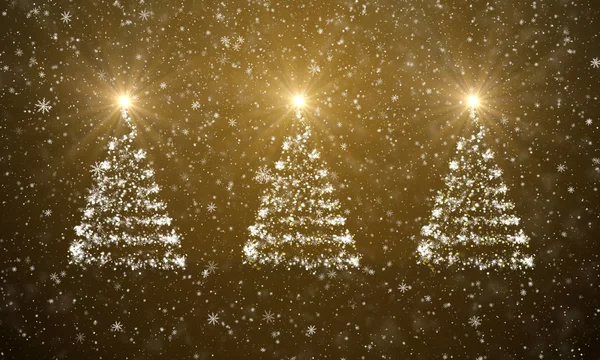 Christmas trees with falling snowflakes and stars — Stock Photo, Image