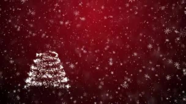 Düşen kar taneleri ve yıldız ile Noel ağacı — Stok video