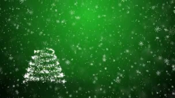 Kerstboom met vallende sneeuwvlokken en sterren — Stockvideo