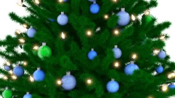 Διακοσμημένο Χριστουγεννιάτικο Δέντρο Αφρώδες Φως Και Μπάλες Κινούμενα Σχέδια Που — Αρχείο Βίντεο