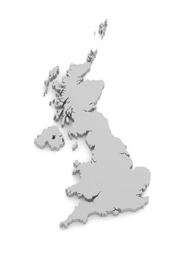 Büyük Britanya'nın 3D harita izole beyaz