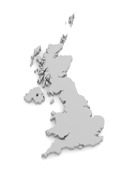 3D mapa Velké Británie na bílém izolované — Stock fotografie