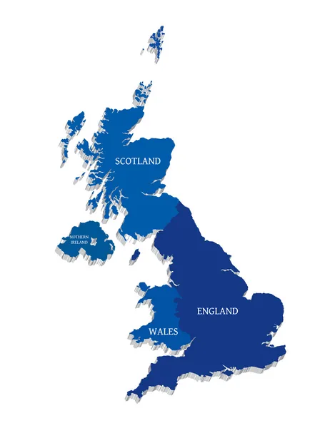 3D mapa Velké Británie na bílém izolované — Stockový vektor